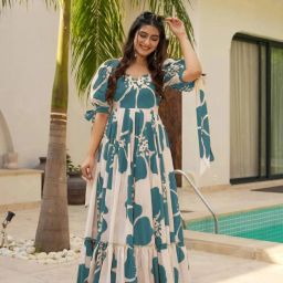 Printed Rayon Blend Stitched Anarkali Gown-image-18