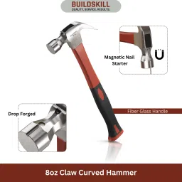 BCH08FB 450 Gram hammer | fibreglass handle | claw & flat head | magnetic nail starter| Curved Claw Hammer-15