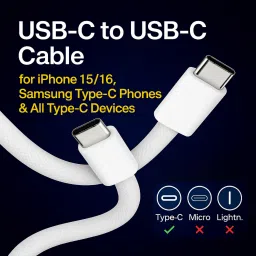 Flipkart SmartBuy Type C 3 A 1 m TPE 60W Fast Charging Type C to Type C Data Cable Compatible with iPhone 15/iPhone 16, Compatible with Samsung Type C Phones & Type C Devices | Type C Cable | C to C Cable image 4