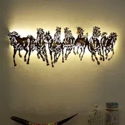 Metal 3D Seven Running Horses wall decor with LED light (size 55 * 22 inches)-image-79