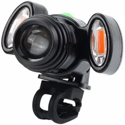 Bicycle Headlight 4 Mode LED Focus Front Light with 2 warning lights LED (Black) LED Front Light-image-57