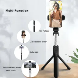 BUY SURETY 3in1 Selfie Stick multi-function Wireless Bluetooth XT-01 Selfie Stick with Remote Shutter Extendable Handheld Foldable Mini Tripod Stand for Smartphones Monopod Kit, Tripod image 2