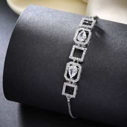 ZENEME Women Brass American Diamond Rhodium-Plated Wraparound Bracelet-image-33