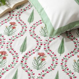 eyda White & Green Floral 180 TC King Bedsheet with 2 Pillow Covers-image-68