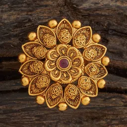 Kushal's Fashion Jewellery Ruby Gold-Plated Ethnic Antique Adjustable Finger Ring-57