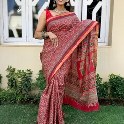 HERE&NOW Floral Pure Cotton Block Print Saree-44