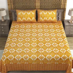 Myntra Elegant Homes Yellow Motifs Printed Cotton 144TC King Bedsheet Set-2.18 m x 2.64 m-image-72