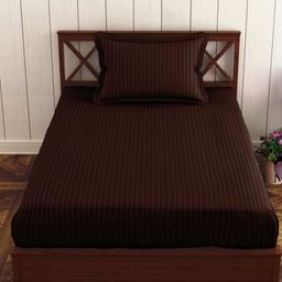 Trance Home Linen Brown Striped Pure Cotton 200 TC Single Bedsheet Set-1.98 m x 91 cm-image-73
