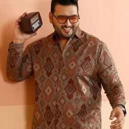 Instafab Plus Comfort Geometric Printed Spread Collar Casual Relaxed Fit Shirt-image-85