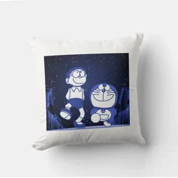 Anikmart White & Blue Printed Prefilled Square Cushion-image-20