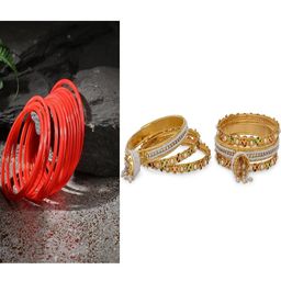SOMIL Set Of 14 Artificial Stones and Beads Glass Bangles-image-45