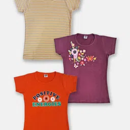 Here&Now x Game Begins Girls Set of 3 Pure Cotton Printed T-shirts-33