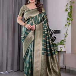 Shriyangan Floral Woven Design Zari Pure Silk Kanjeevaram Saree With Blouse Piece-picture-1