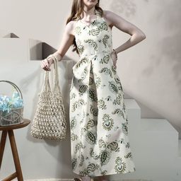 Boho By Athena Bohemian Print Halter Neck Linen A-Line Maxi Dress image 4