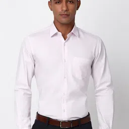 Peter England Men Spread Collar Solid Cotton Slim Fit Casual Shirt-picture-2