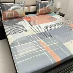 Pure Decor Majestic Grey Geometric 240 TC Pure Cotton King Bedsheet Set 2.76 m x 2.76 m-image-98