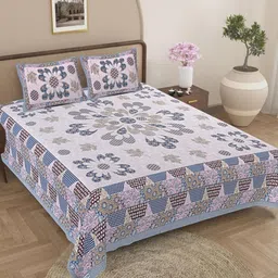Jaipur Weaves White & Pink Ethnic Motifs 180 TC Cotton King Bedsheet Set 2.74 m x 2.74 m-picture-7