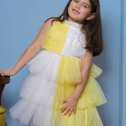 Bella Moda Girls Layered Net Detailing Fit & Flare Dress-picture-7