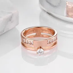 MYKI Exquisite Stainless Steel Rose Gold-Plated Stones-Studded Finger Ring-47