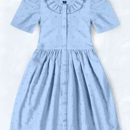 OMPAX Print Puff Sleeve Fit & Flare Dress-image-51