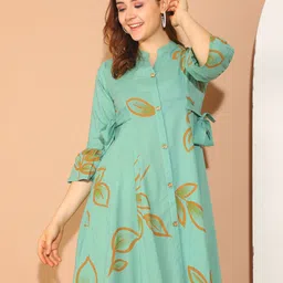 Merira Women Floral Printed Pure Cotton A-Line Dress-image-33