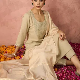 HRITIKA Ethnic Motifs Embroidered Regular Sequinned Kurta With Trouser With Dupatta image 5