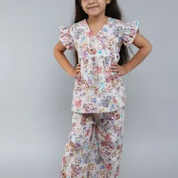 Little Clothings Girls Cotton Shirt with V neck and Sleeve Printed Pajama Set Night suit-picture-21