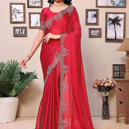 MADHUR HAND WORK ART Embellished Beads and Stones Tissue Saree-picture-25