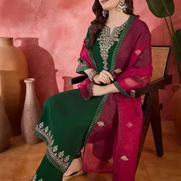 Sangria Embroidered Sequence Straight Kurta & Trouser With Dupatta-picture-42