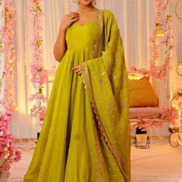 PAYAL CREATION Sweetheart Neck Georgette Anarkali Ethnic Dress With Dupatta-image-99
