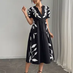 Outzidr Printed Fit & Flare Midi Dress-image-22