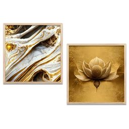 Kotart Brown & Gold-Toned 2 Pieces Wooden Abstract Printed Wall Arts-picture-24