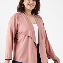 The Pink Moon Women Solid Waterfall Plus Size Open Front Jacket image 3