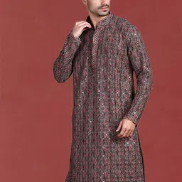 Anouk Geometric Embroidered Sequinned Straight Cotton Kurta-18