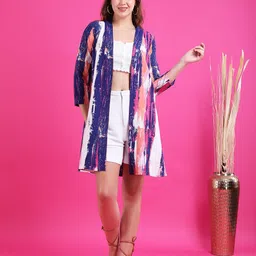 Qurvii Women Printed Longline Shrug-10