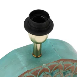 Fabindia Teal Textured Wooden Traditional Bedside Lamp Without Shade-42