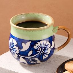 Fabindia Blue & Green Floral Printed Ceramic Glossy Mugs Set of Cups and Mugs-3