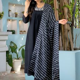 KALINI Women Solid A-Line Kurta with Trousers & Dupatta-picture-19
