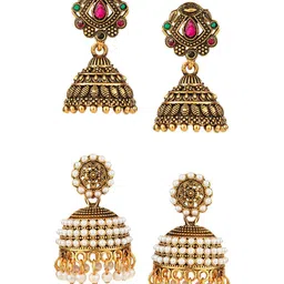 aadita Set Of 2 Gold-Plated Artificial Stones Studded Dome Shaped Jhumkas image 2