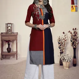 HERE&NOW Women Pack of-3 Ethnic Motifs Printed Crepe Kurta-image-83