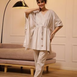 SANSKRUTIHOMES Women V-neck Kaftan Night suit-image-36
