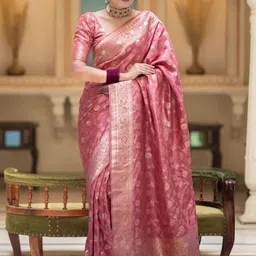 KAYOMMI Ethnic Motifs Woven Design Zari Satin Kanjeevaram Saree-image-83