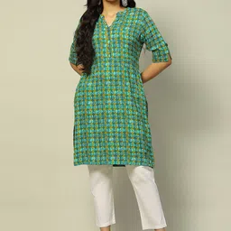 Rangriti Women Geometric Checked Thread Work Kurta-image-27