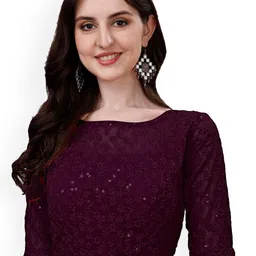 HERE&NOW Embroidered Round Neck Fancy Sifli Work Readymade Saree Blouse-image-30