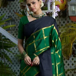 CANIZZARO Women Checked Zari Banarasi Saree-picture-32