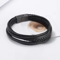 KRENOZ Men Leather Antique Charm Bracelet-29