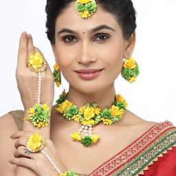 PASU FASHION Flower Bridal Haldi-Mehndi-Baby Shower Jewellery Set-image-88
