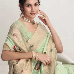 Janasya Ethnic Motifs Woven Design Zari Linen Blend Saree-picture-44