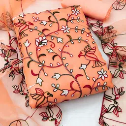 Ishin Floral Embroidered Organza Unstitched Dress Material-image-76