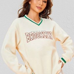 CLAFOUTIS Women Printed V-Neck Pullover Sweatshirt-image-69